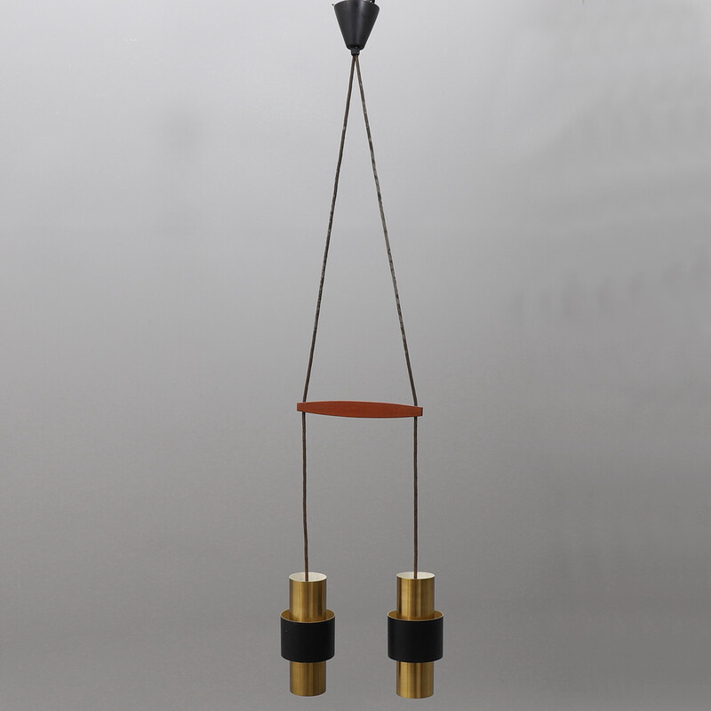 Vintage "Zenith" pendant lamp in brass and black lacquered metal by Jo Hammerborg for Fog and Mørup, Denmark 1960