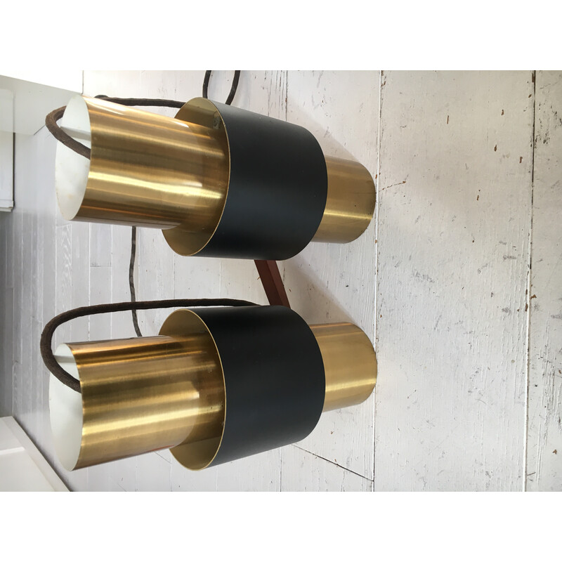 Vintage "Zenith" pendant lamp in brass and black lacquered metal by Jo Hammerborg for Fog and Mørup, Denmark 1960