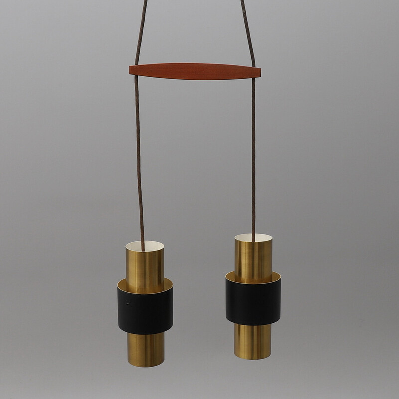 Vintage "Zenith" pendant lamp in brass and black lacquered metal by Jo Hammerborg for Fog and Mørup, Denmark 1960