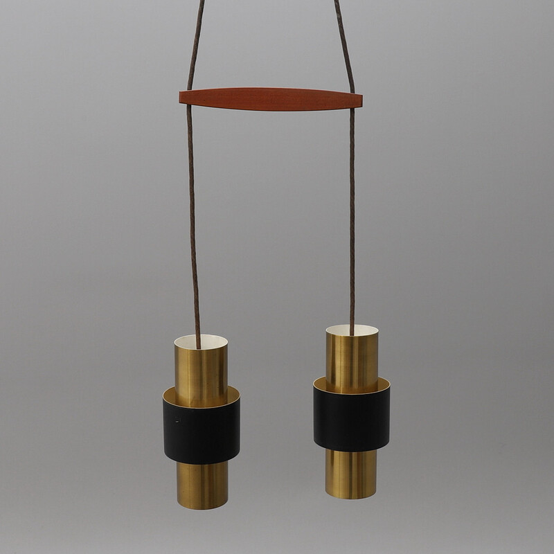 Zenith" vintage hanglamp in messing en zwart gelakt metaal van Jo Hammerborg voor Fog en Mørup, Denemarken 1960