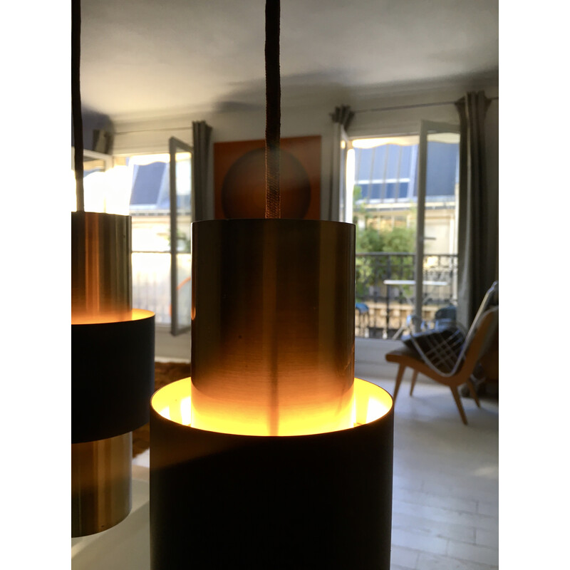 Vintage "Zenith" pendant lamp in brass and black lacquered metal by Jo Hammerborg for Fog and Mørup, Denmark 1960