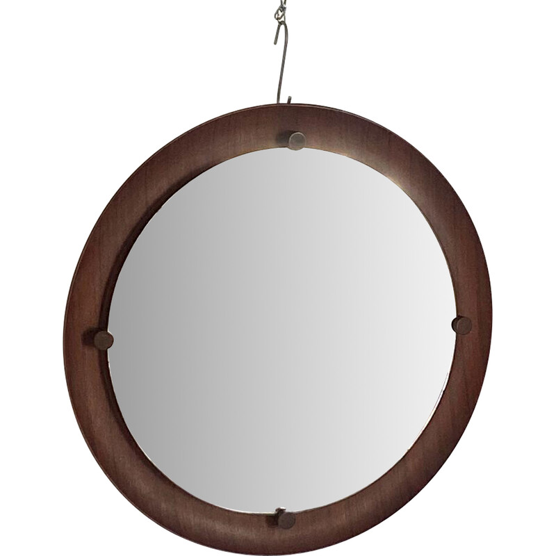 Miroir vintage en bois massif courbé, Italie 1960