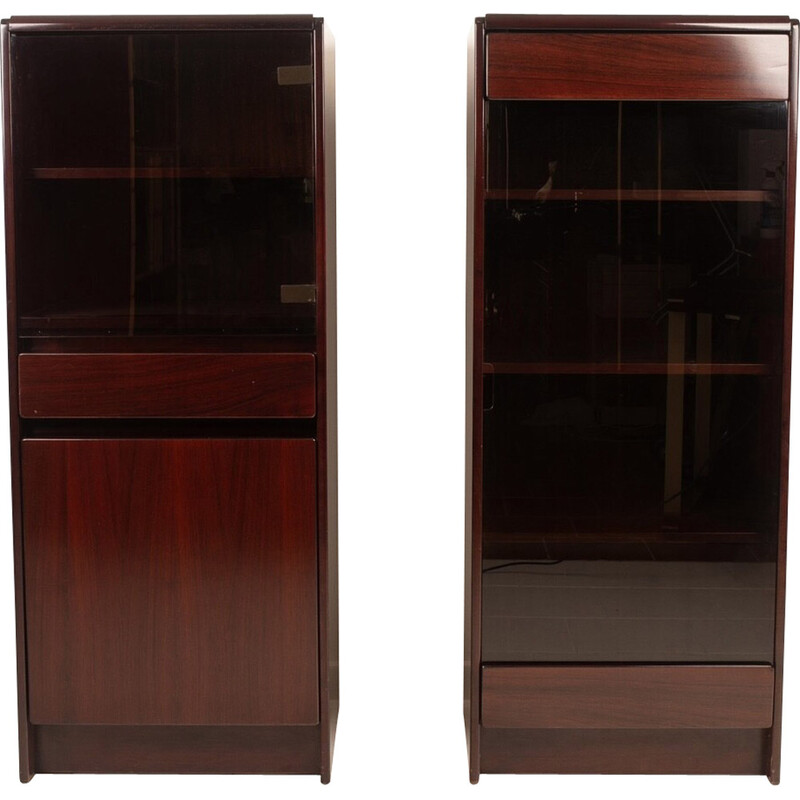 Pair of vintage "Daniel" cabinets in rosewood and smoked glass by Paolo Piva for Fama d'Adria, 1970