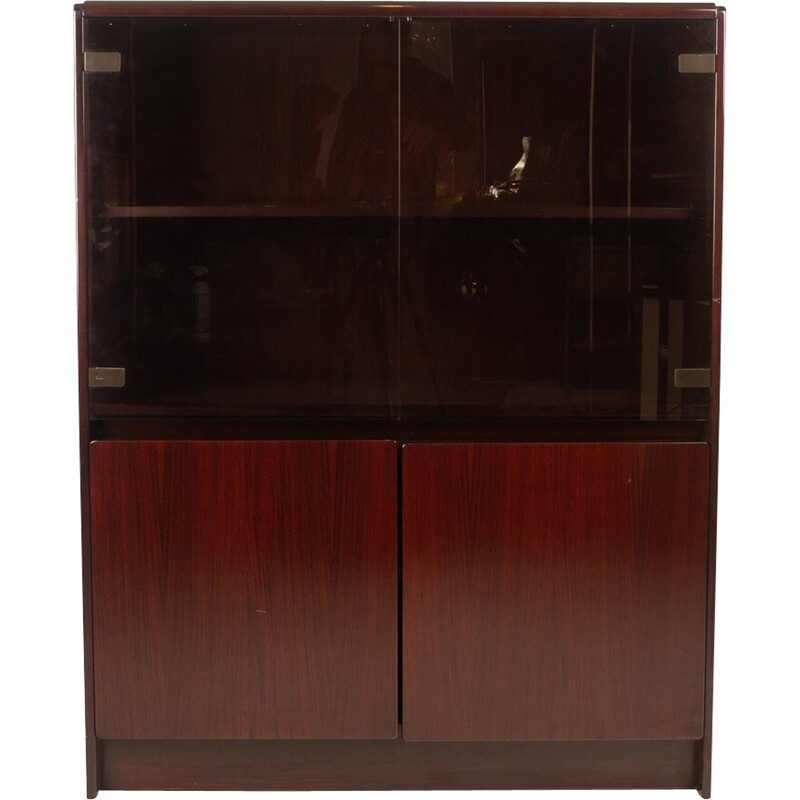 Vintage “Daniel” furniture in African rosewood and smoked glass by Paolo Piva, Italy 1970