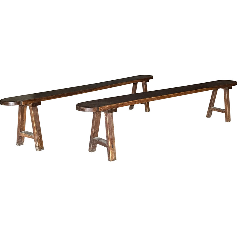 Pair of vintage solid oak farmhouse benches