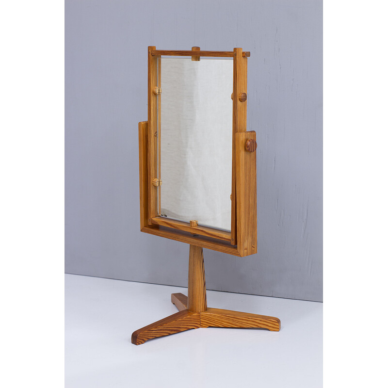 Vintage pine and wood table mirror, Sweden 1960