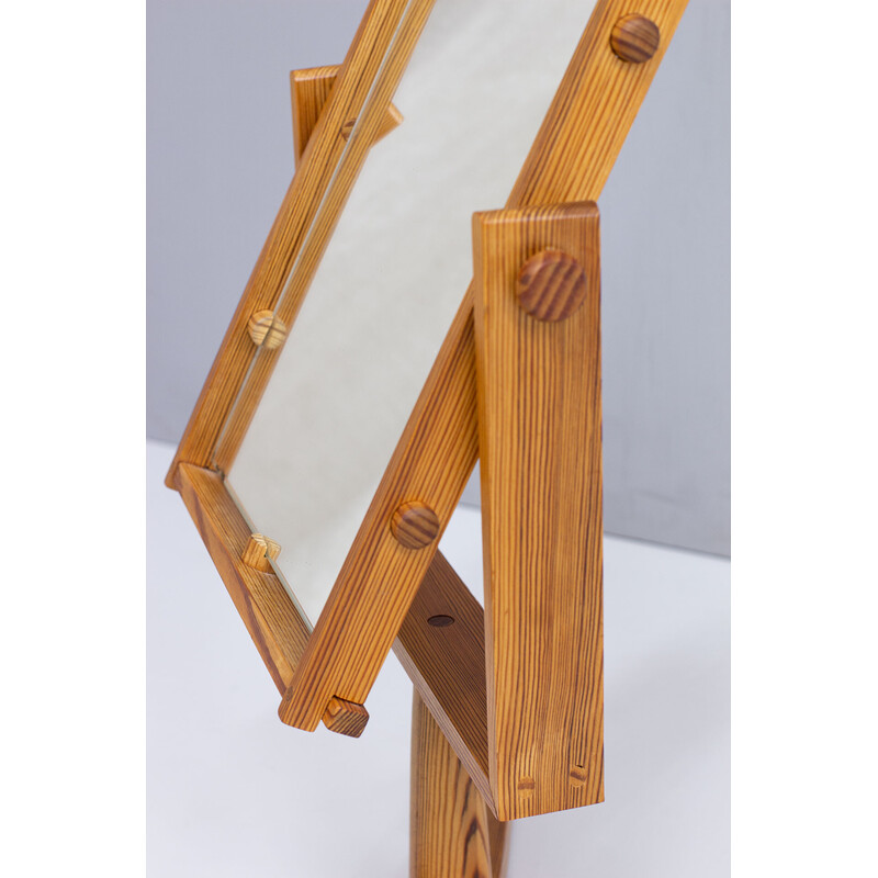 Vintage pine and wood table mirror, Sweden 1960