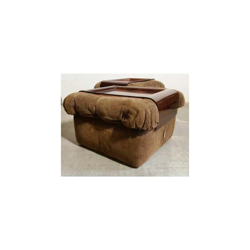 Pair of vintage Gao poufs in chocolate velvet by Jean Paul Laloy for Cinna, 1975