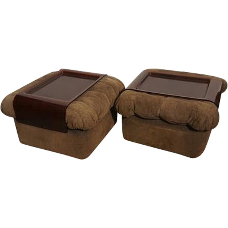 Pair of vintage Gao poufs in chocolate velvet by Jean Paul Laloy for Cinna, 1975