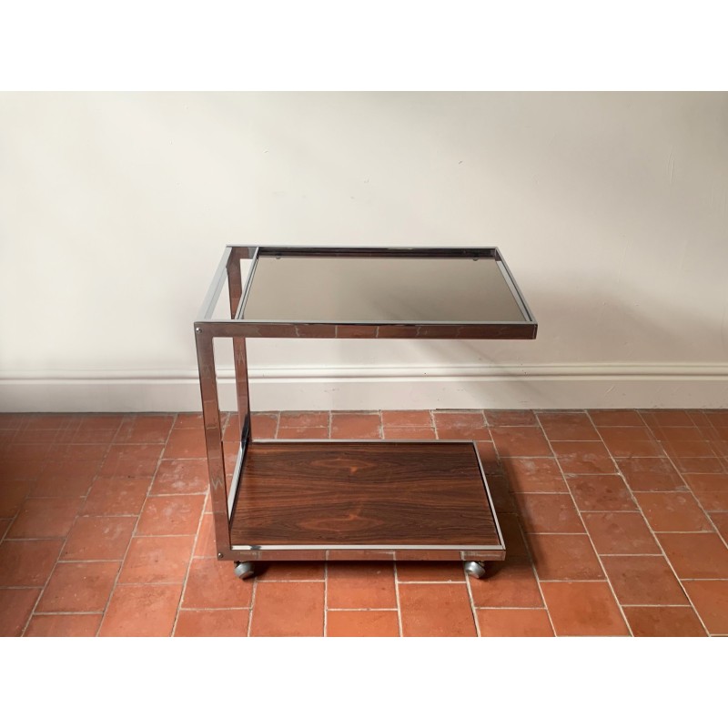 Vintage drinks cart in chrome steel and smoked glass by Howard Miller for Miller Design Associates
