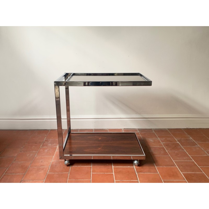 Vintage drinks cart in chrome steel and smoked glass by Howard Miller for Miller Design Associates
