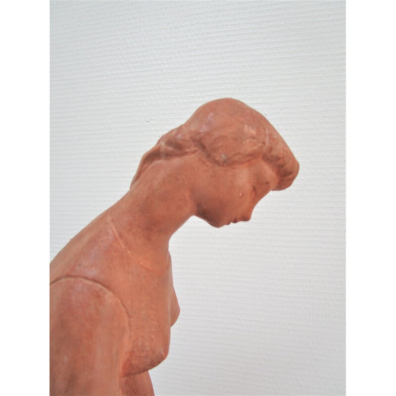 Vintage plaster "woman and child" with terracotta patina, 1960