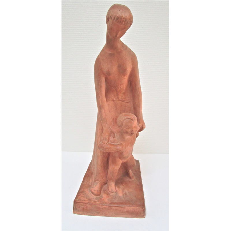 Vintage plaster "woman and child" with terracotta patina, 1960