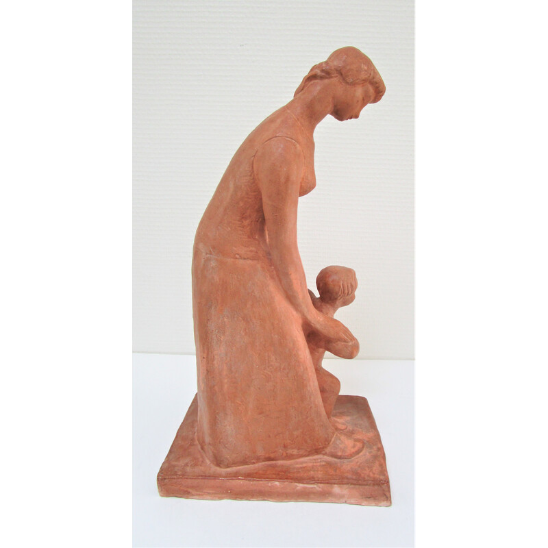 Vintage plaster "woman and child" with terracotta patina, 1960