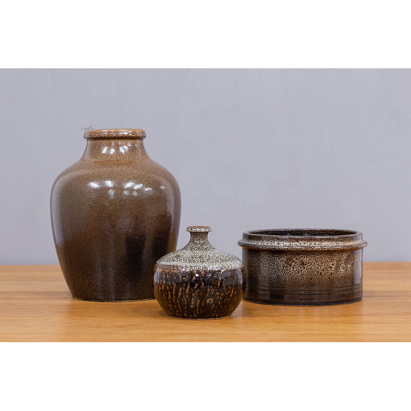 Set of 3 vintage ceramic and stoneware vases by Yngve Blixt for Höganäs AB, 1970