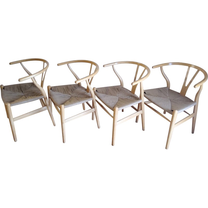 Lot de 4 chaises à repas vintage CH24 Wishbone en chêne par Hans Wegner pour Carl Hansen, 1960