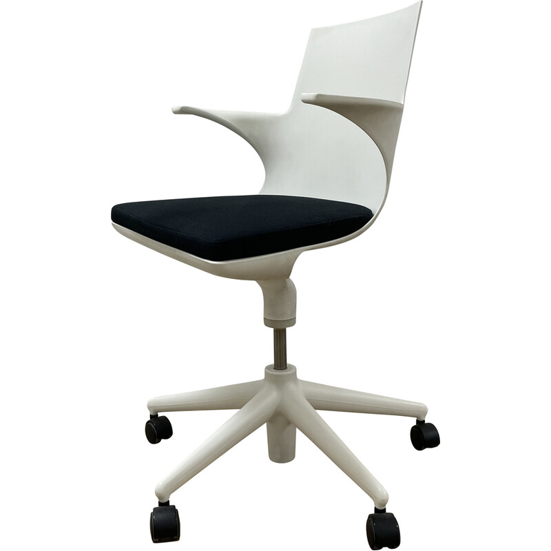 Spoon vintage office chair in white plastic and cushion by Kartell