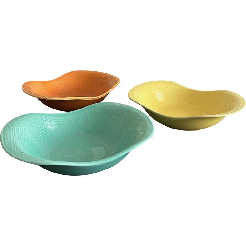 Set of 3 vintage Deauville bowls for Manufacture de Salins, 1950
