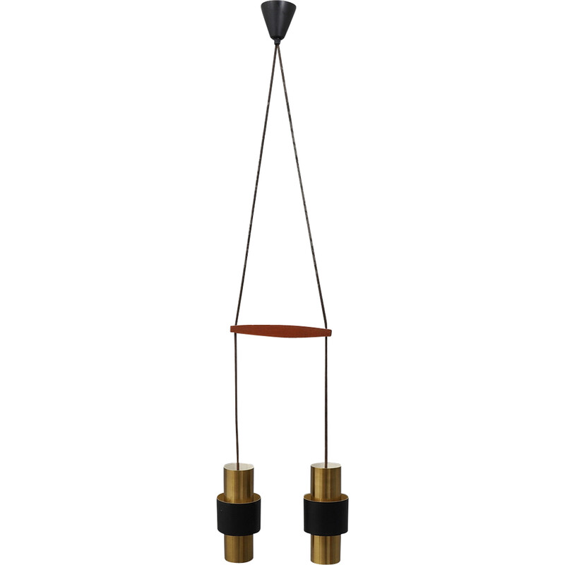 Suspension vintage "Zenith" en laiton et métal laqué noir de Jo Hammerborg pour Fog et Mørup, Danemark 1960