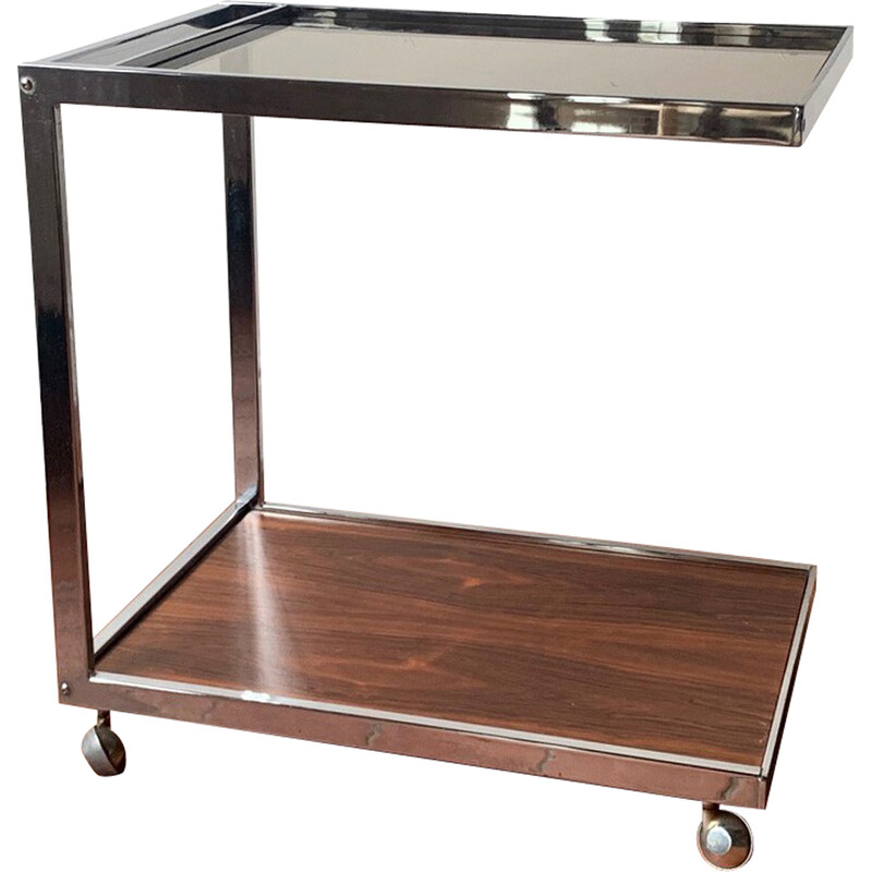 Vintage drinks cart in chrome steel and smoked glass by Howard Miller for Miller Design Associates