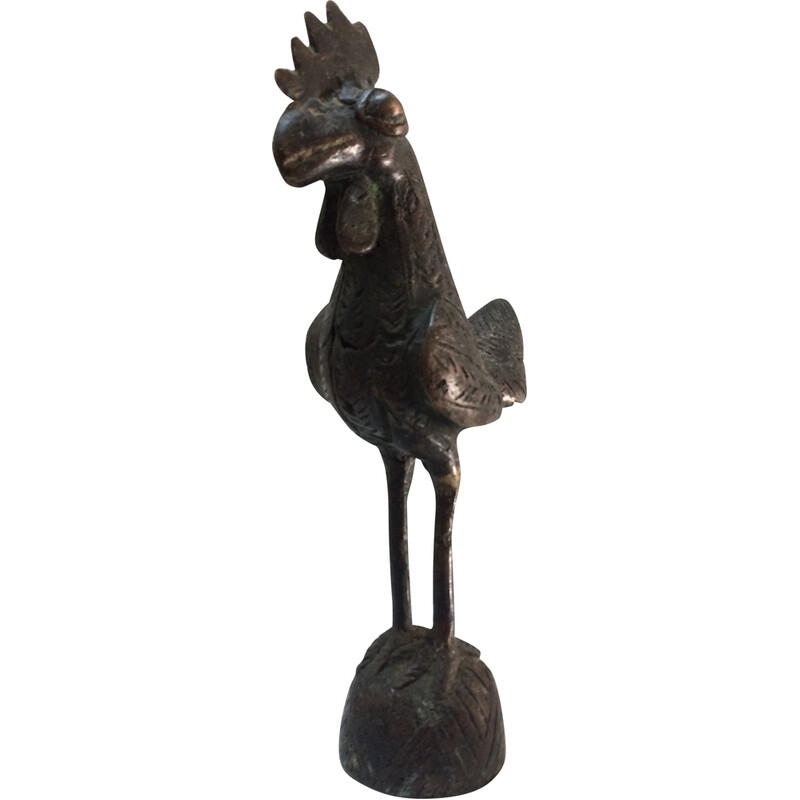 Sculpture coq vintage Art Tribal en bronze