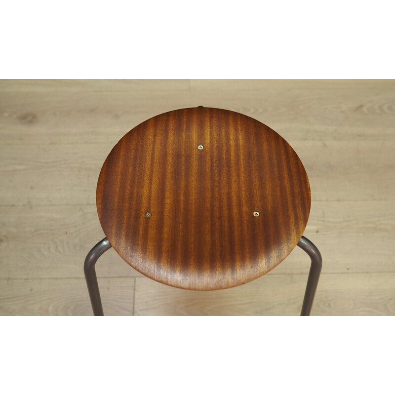 Vintage stool in mahogany veneer and metal, Denmark 1970