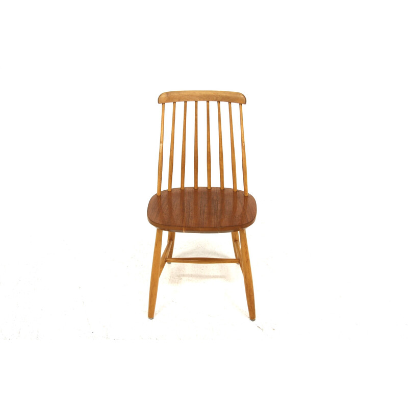 Set of 4 vintage "Pinnstolar" teak and beech chairs for Nesto, Sweden 1960