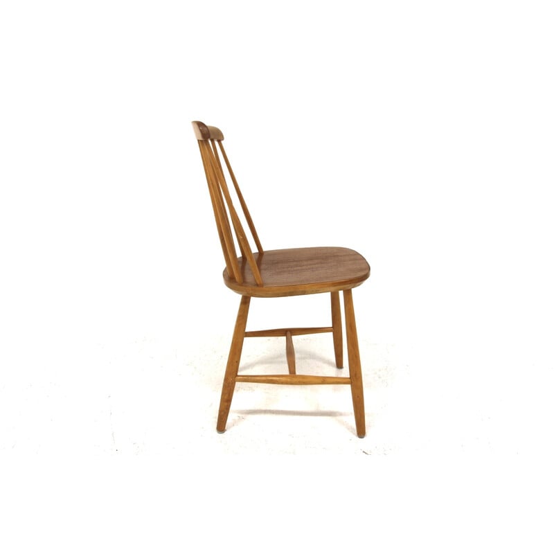 Set of 4 vintage "Pinnstolar" teak and beech chairs for Nesto, Sweden 1960