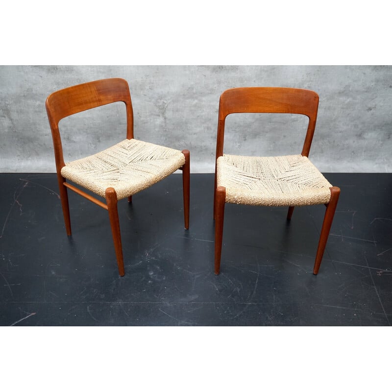 Paire de chaises vintage modèle 75 en teck par Niels Møller pour Jl Mollers, 1950