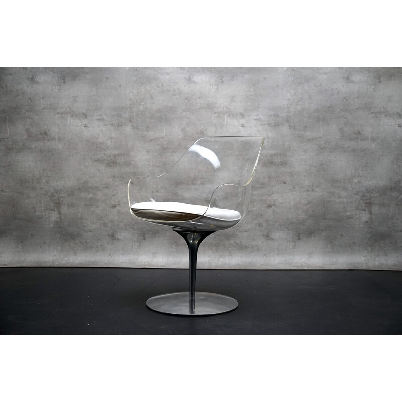 Chaise vintage  champagne en verre acrylique et aluminium par Estelle et Erwin Laverne, 1970