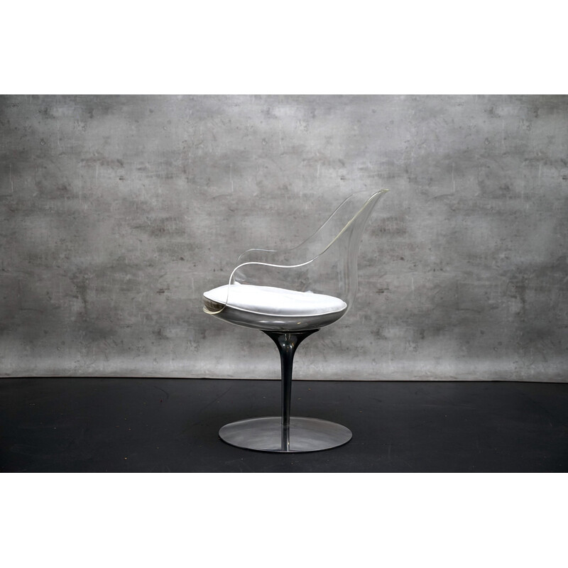 Chaise vintage  champagne en verre acrylique et aluminium par Estelle et Erwin Laverne, 1970