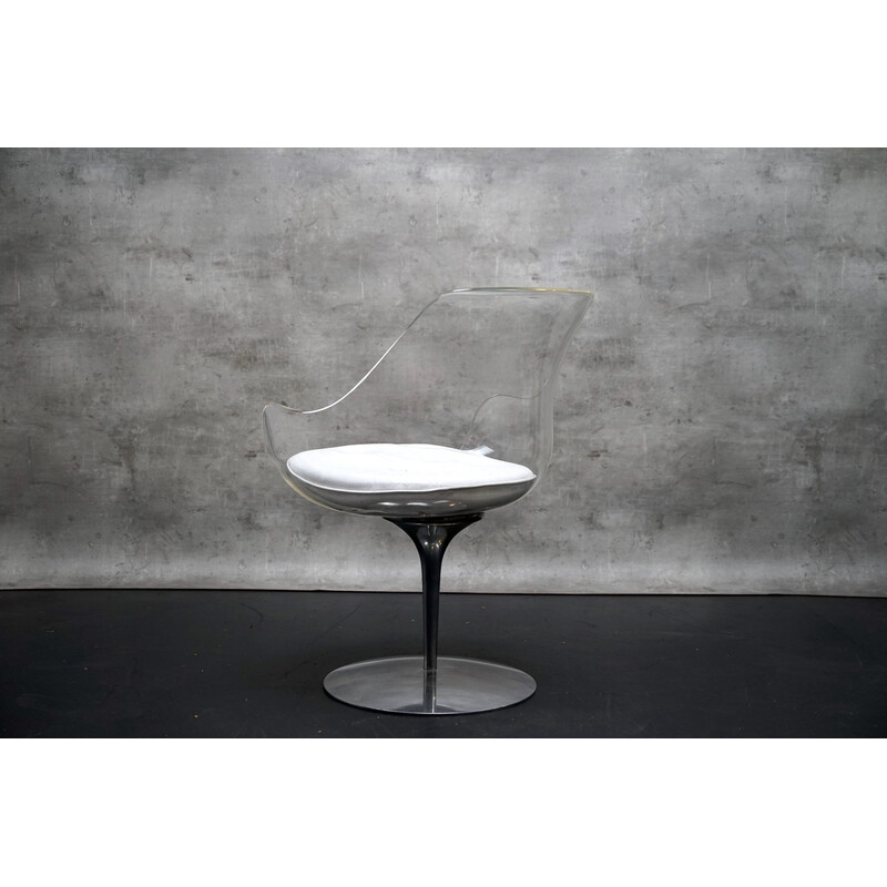 Chaise vintage  champagne en verre acrylique et aluminium par Estelle et Erwin Laverne, 1970