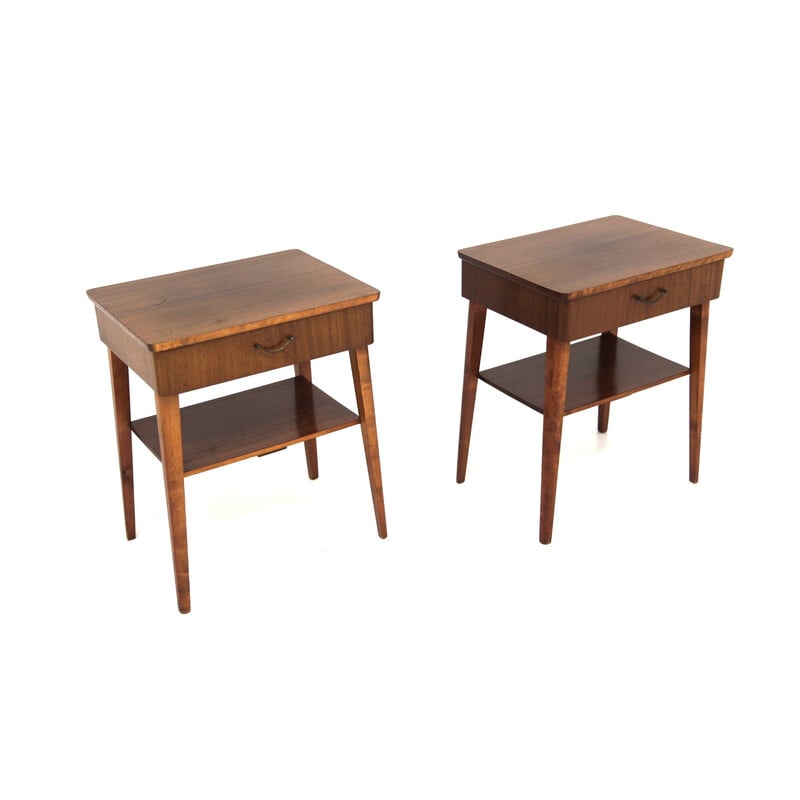 Pair of vintage mahogany and beech bedside tables, Sweden 1950