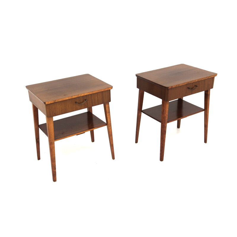 Pair of vintage mahogany and beech bedside tables, Sweden 1950