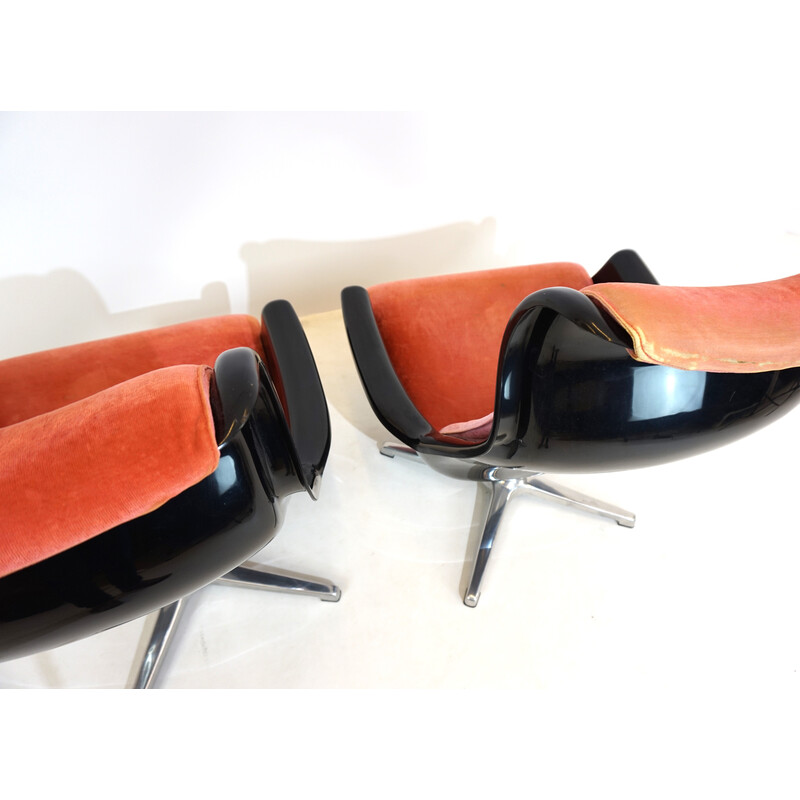 Pair of vintage Dux Galaxy armchairs in metal and plastic by Alf Svensson and Yngvar Sandström