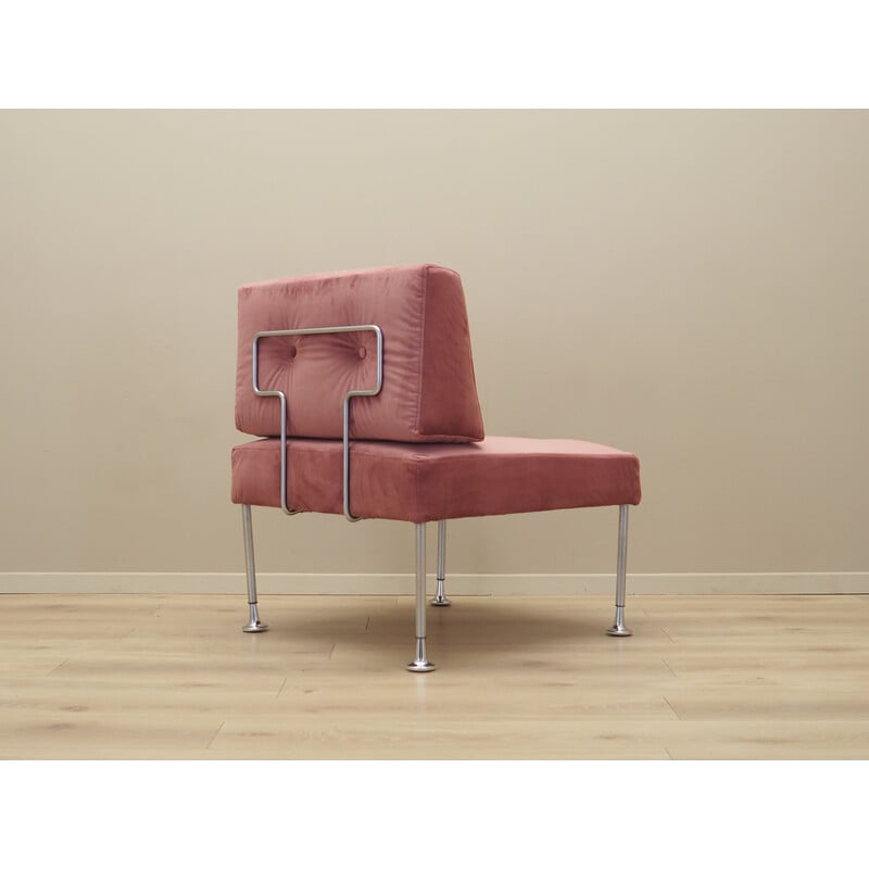 Vintage armchair in chrome metal and pink fabric by Poul Cadovius for France and Søn, Denmark 1960
