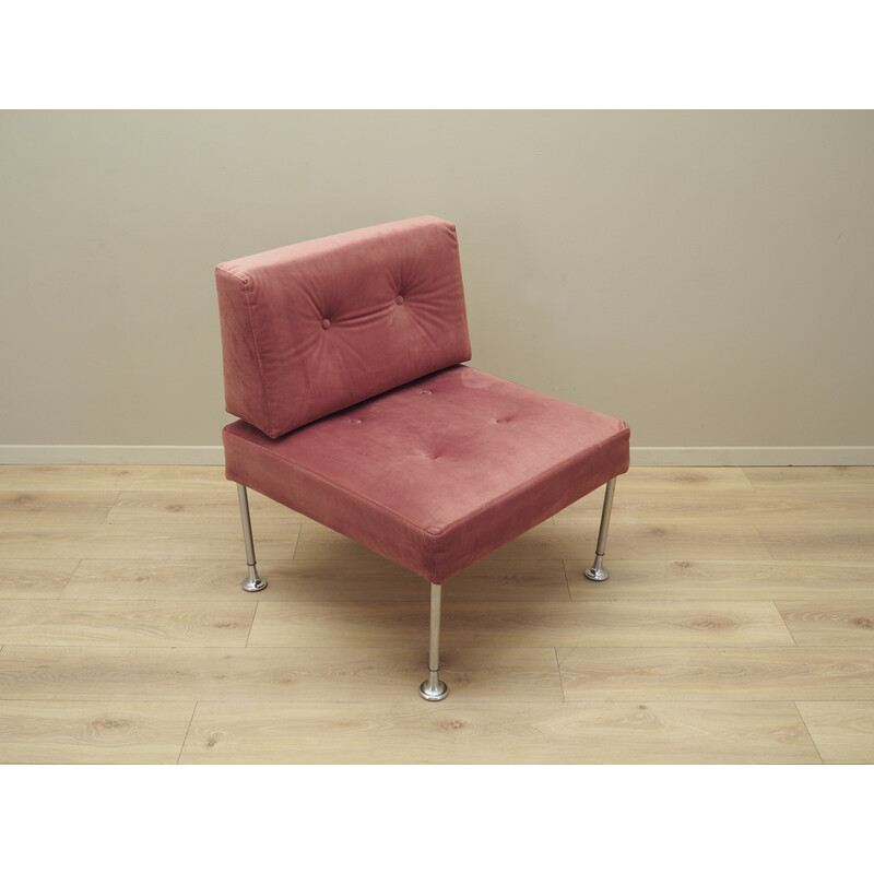 Vintage armchair in chrome metal and pink fabric by Poul Cadovius for France and Søn, Denmark 1960