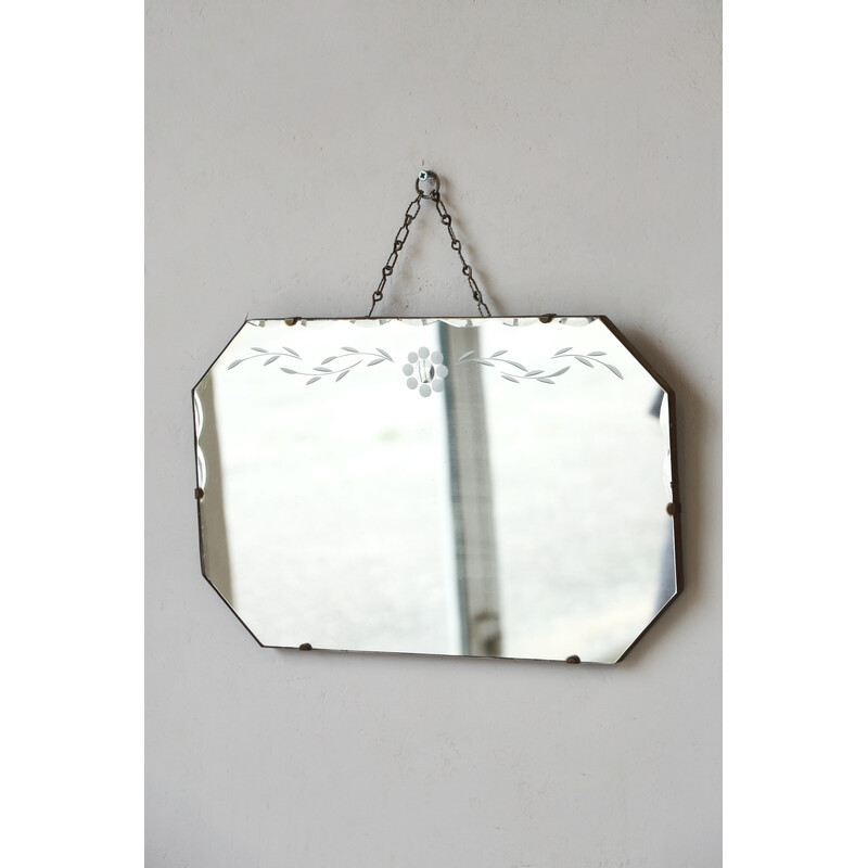 Vintage rectangular bevelled pattern mirror, 1950
