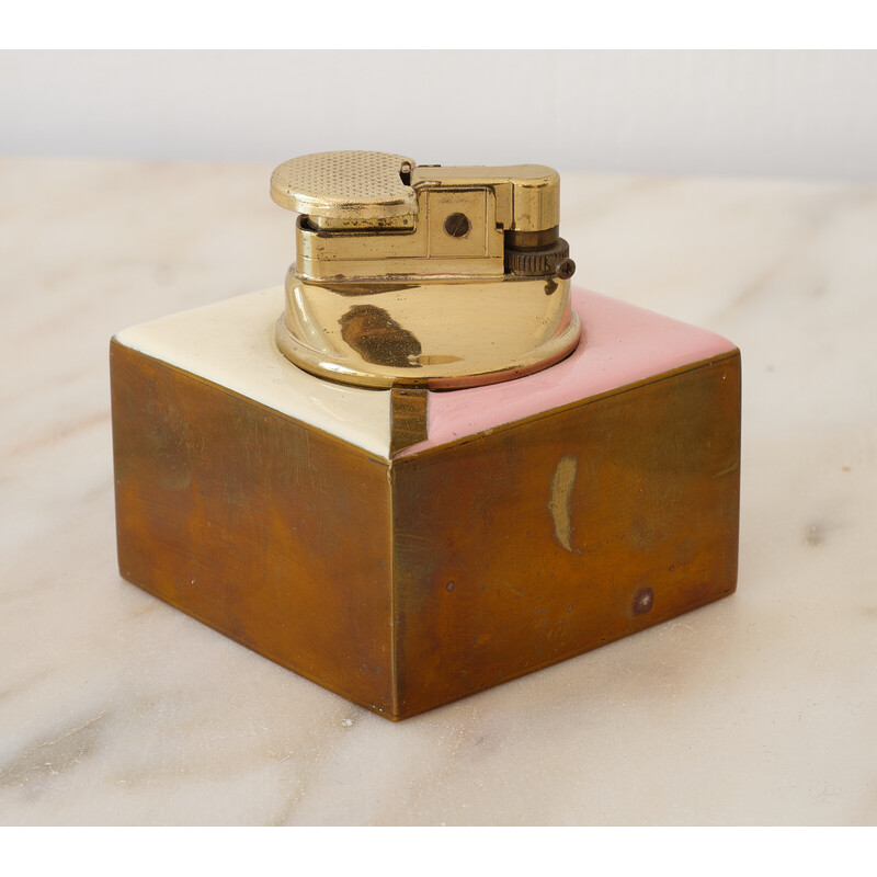 Vintage golden brass ashtray and lighter, Italy 1960