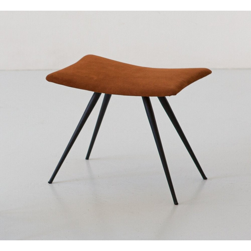 Vintage stool in cognac suede leather and black steel, Italy 1950