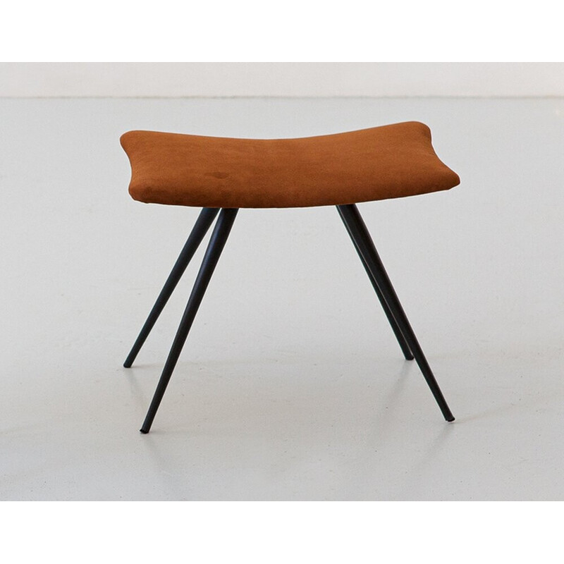 Vintage stool in cognac suede leather and black steel, Italy 1950
