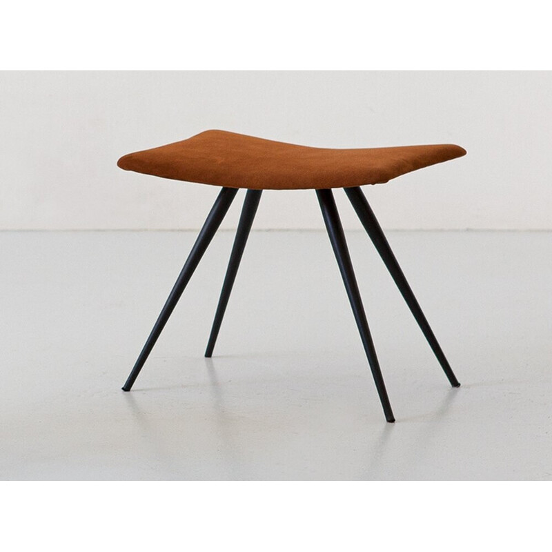 Vintage stool in cognac suede leather and black steel, Italy 1950