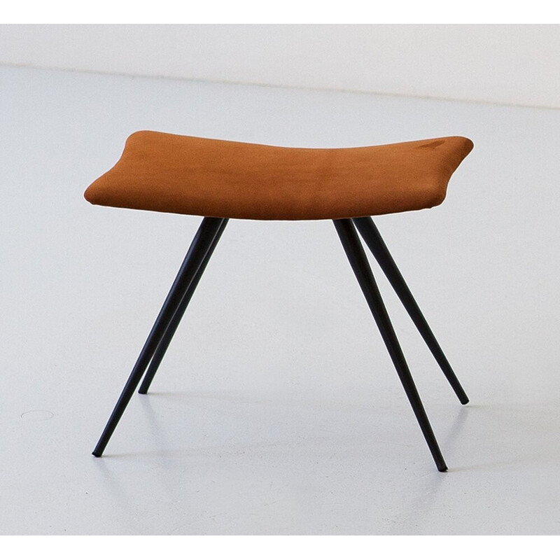 Vintage stool in cognac suede leather and black steel, Italy 1950