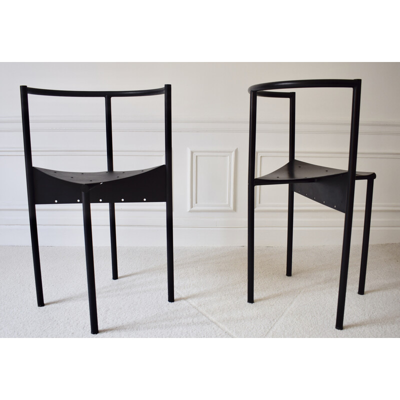 Pair of vintage Wendy Wright chairs in black tubular metal by Philippe Starck for Disform, 1986