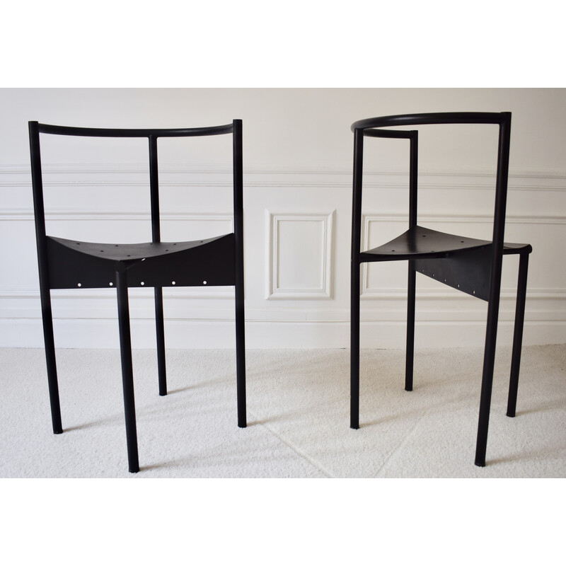 Paire de chaises vintage Wendy Wright en métal tubulaire noir de Philippe Starck pour Disform, 1986