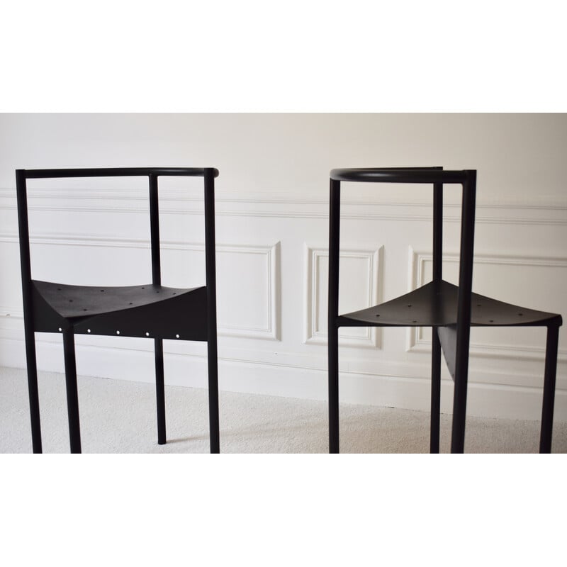 Pair of vintage Wendy Wright chairs in black tubular metal by Philippe Starck for Disform, 1986