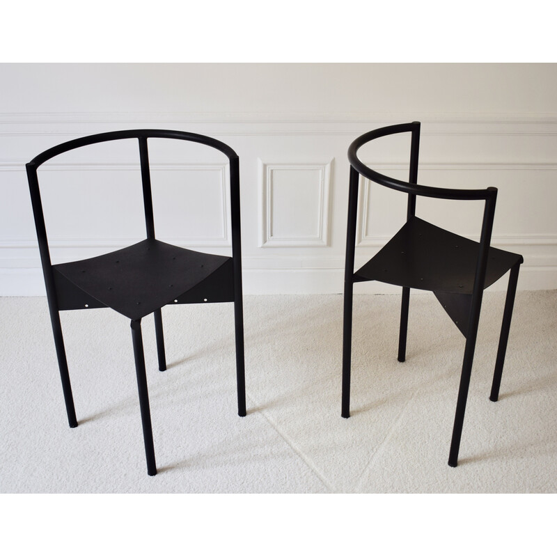 Pair of vintage Wendy Wright chairs in black tubular metal by Philippe Starck for Disform, 1986
