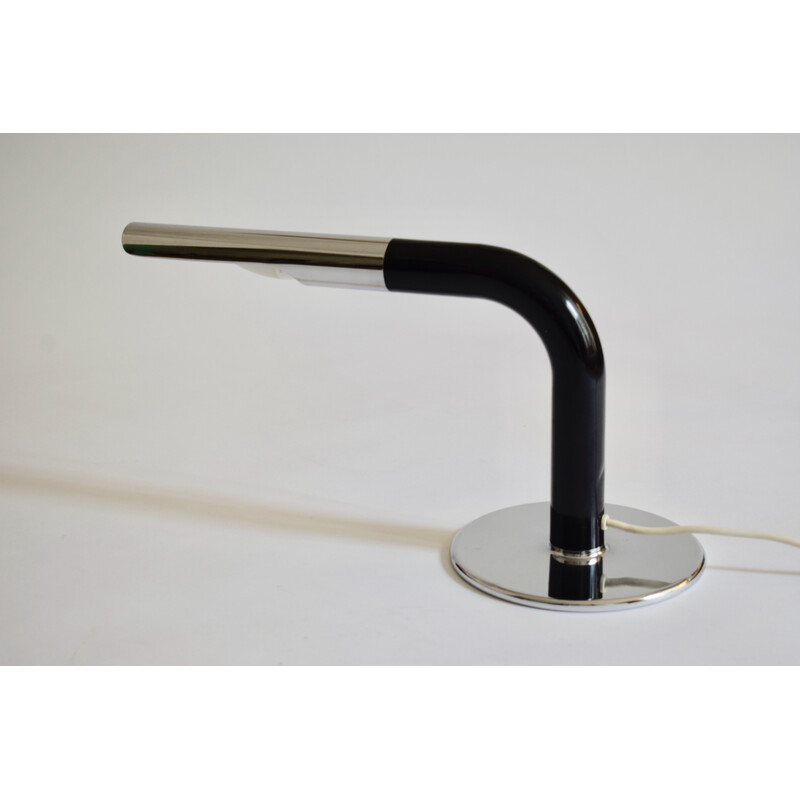 Lampada da tavolo vintage "Gulp" in acciaio cromato e lacca nera di Ingo Maurer per Design M, 1969