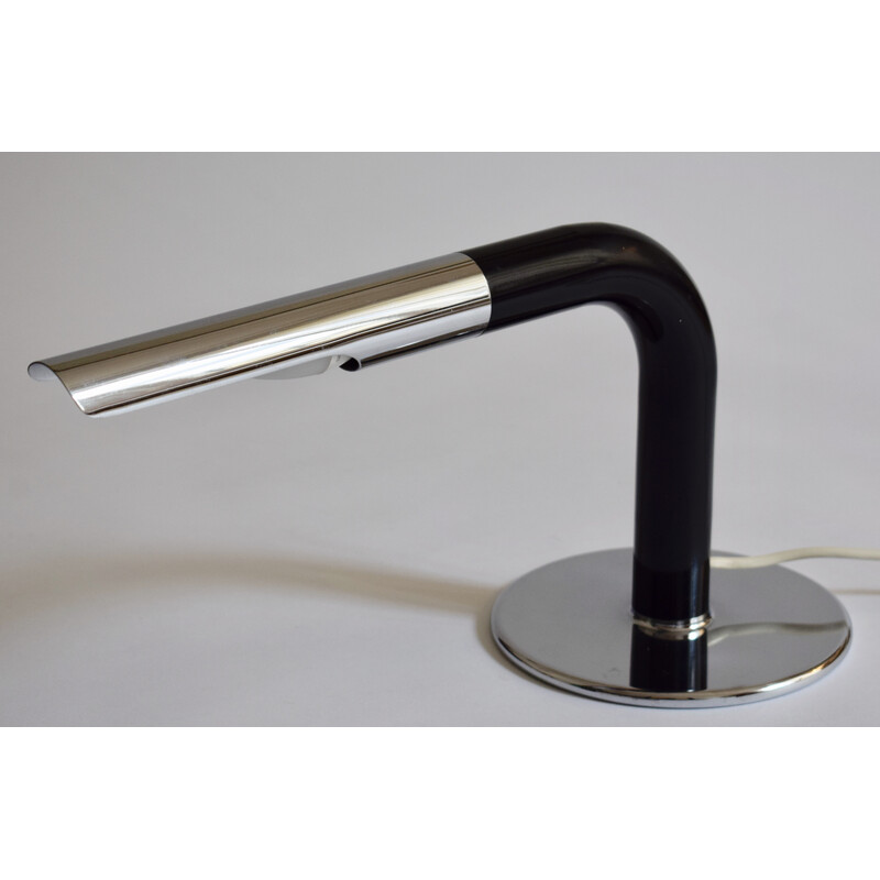 Lampada da tavolo vintage "Gulp" in acciaio cromato e lacca nera di Ingo Maurer per Design M, 1969