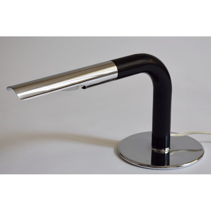 Vintage "Gulp" table lamp in chrome and black lacquered steel by Ingo Maurer for Design M, 1969